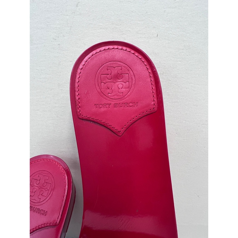 Tory Burch Miller Wedge Sandals Womens Red Good Logo Patent Leather Slides - Picture 7 of 10